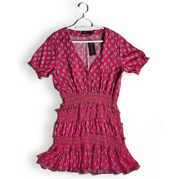 Magenta Floral Short Sleeve Mini Dress - Picture 1 of 5